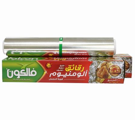 Gepersonaliseerde grootte logo wegwerp huishoudelijk voedselgraad aluminium folie rol voor voedsel wrap